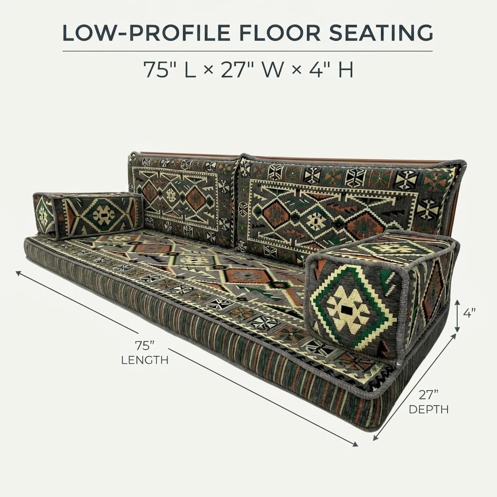 Grey Arabic Majlis floor sofa kilim seating, view 4