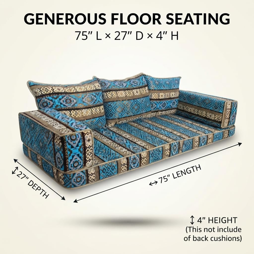 Turquoise Arabic Majlis floor sofa kilim seating, view 5