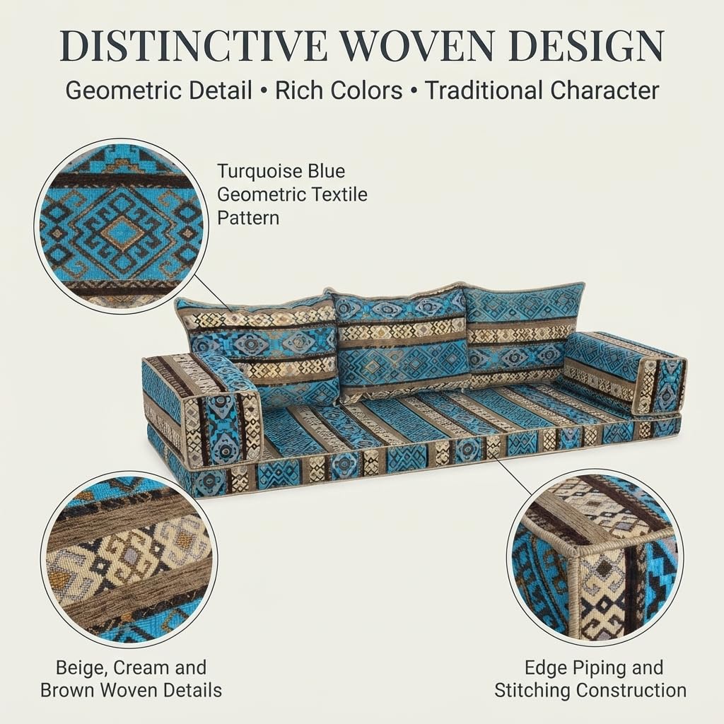 Turquoise Arabic Majlis floor sofa kilim seating, view 4