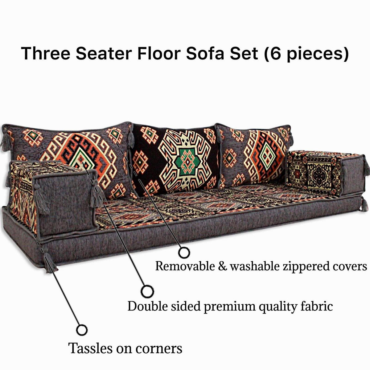 Grey Arabic Majlis 6-piece floor sofa, product view 2