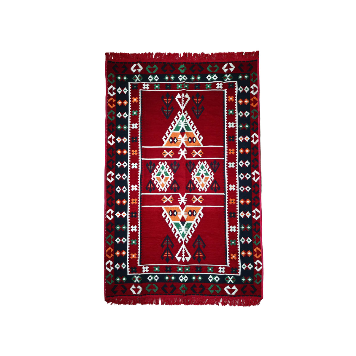 Mystical Anatolia 4 × 6 ft kilim rug – Arrow/Red pattern