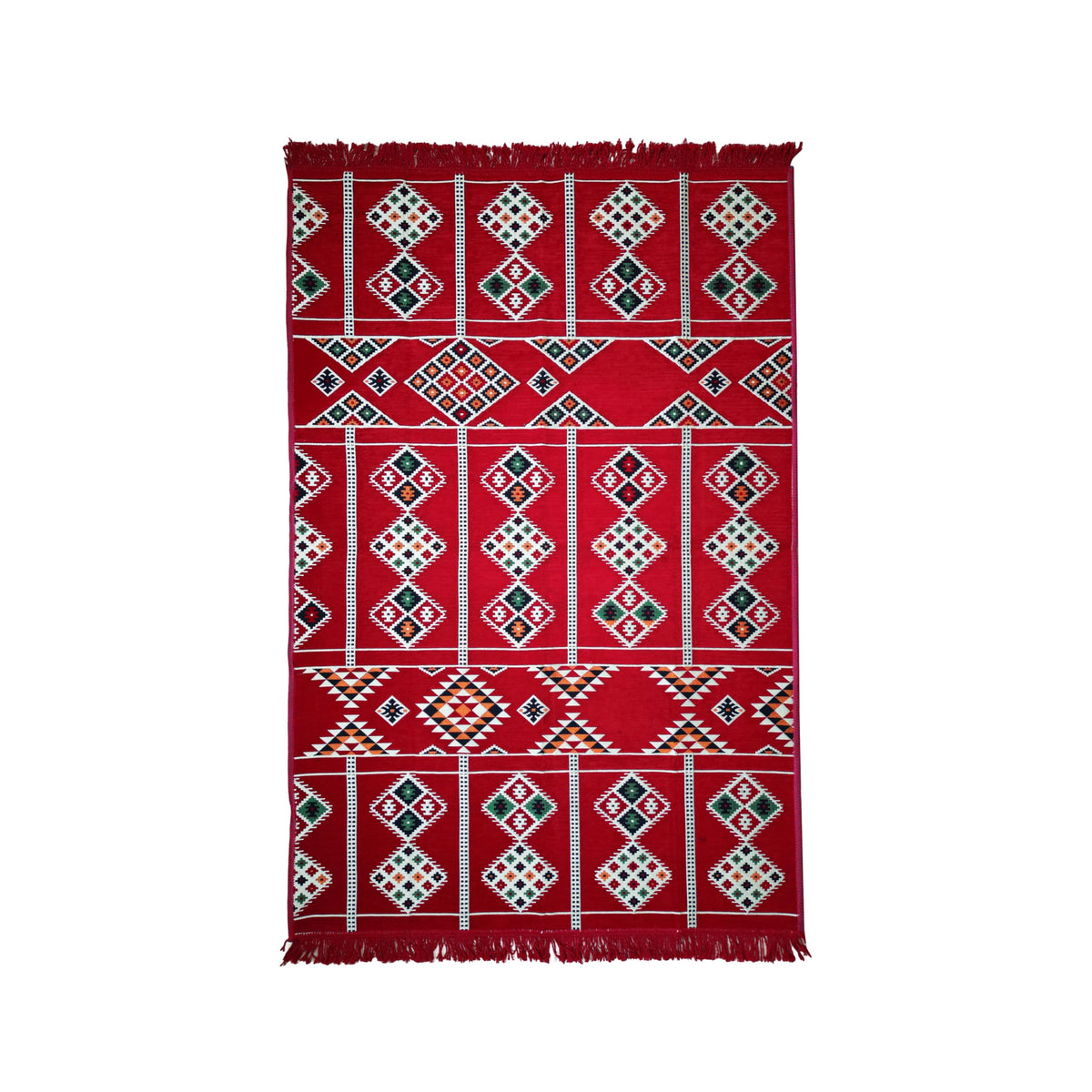 Mystical Anatolia 4 × 6 ft kilim rug – Stripe/Red pattern