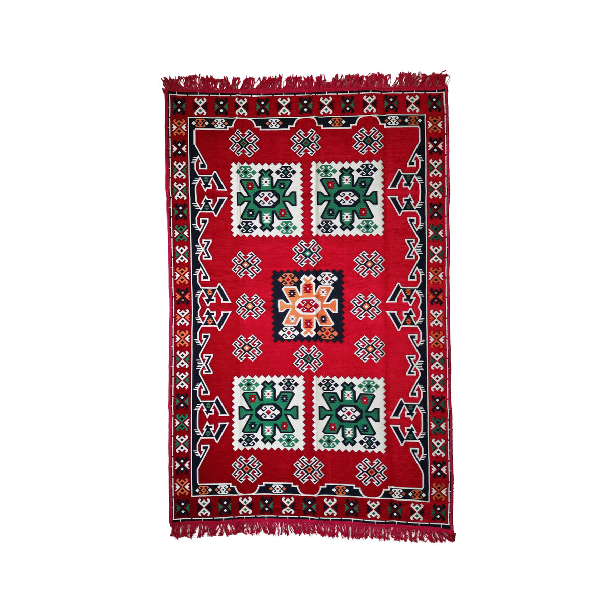 Mystical Anatolia 4 × 6 ft kilim rug – Tribal/Red pattern