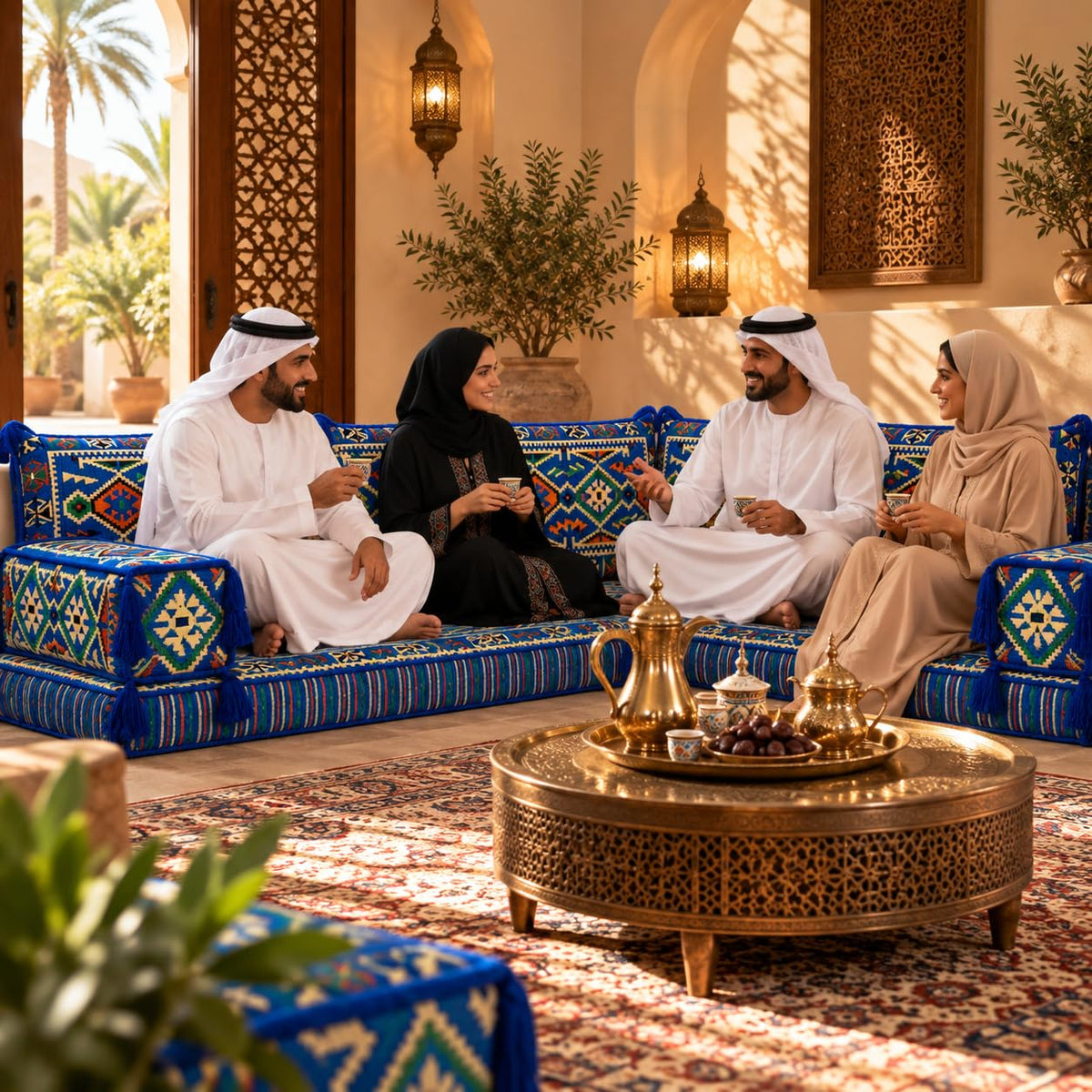 Blue Arabic Majlis 5-piece floor sofa, product view 3