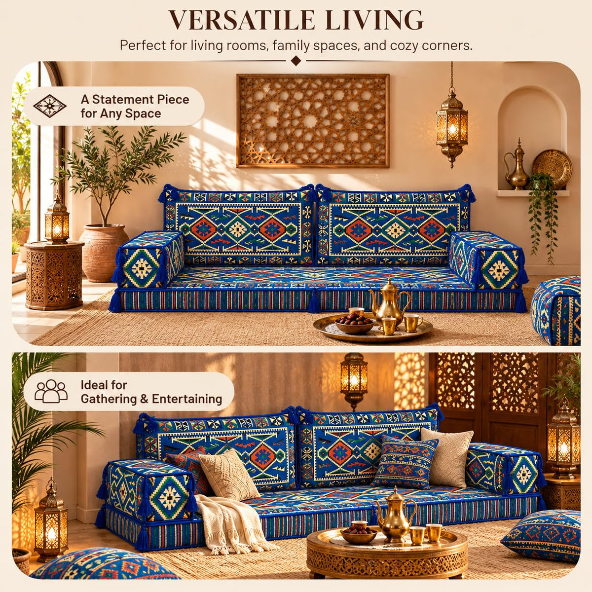 Blue Arabic Majlis 5-piece floor sofa, product view 5