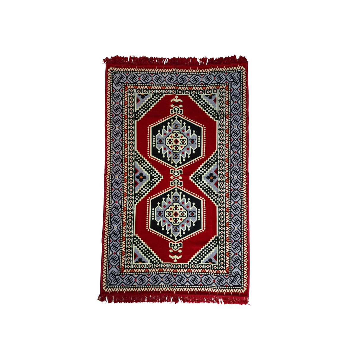 Mystical Anatolia 4 × 6 ft kilim rug – Red/Grey pattern