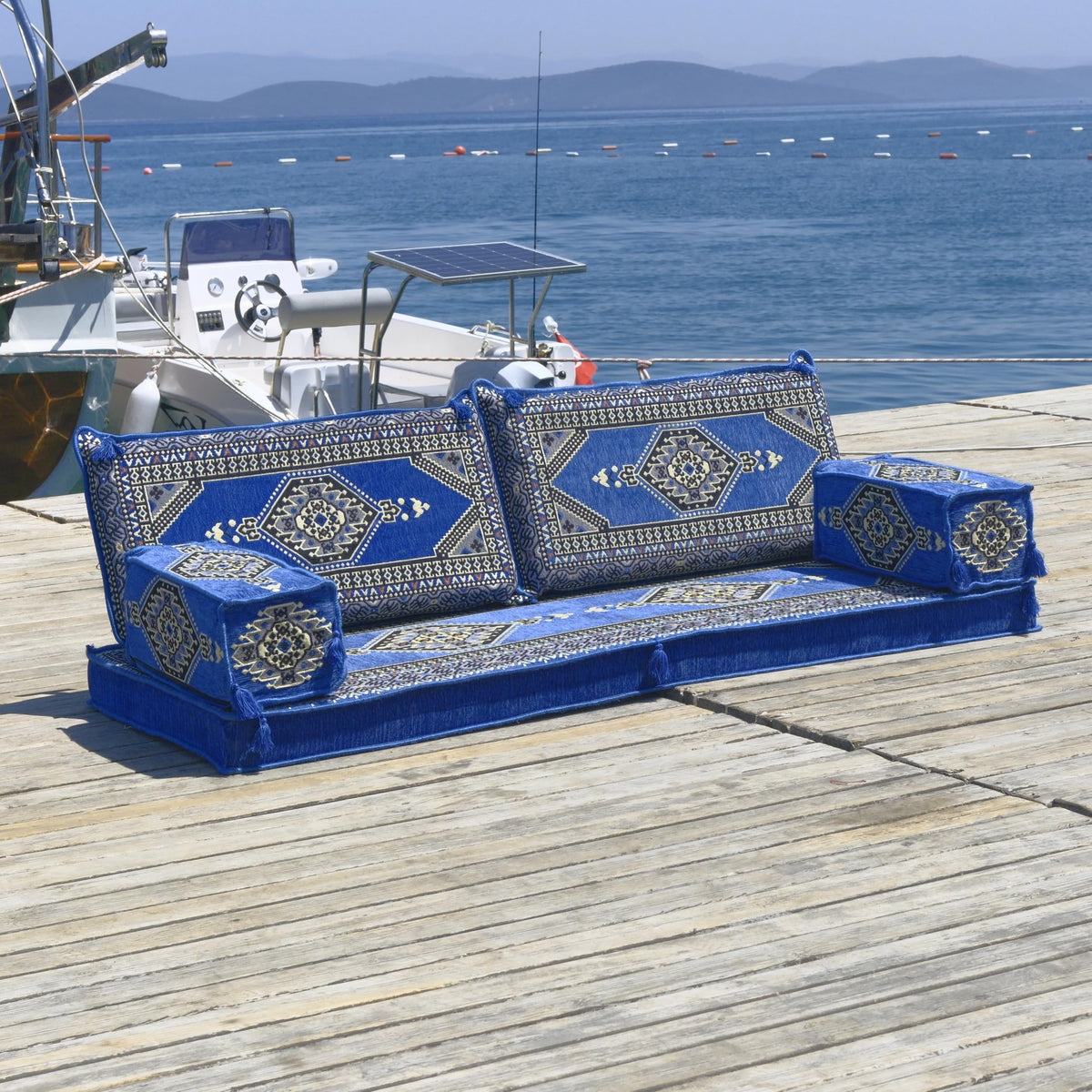 Blue Arabic Majlis 5-piece floor sofa, product view 3