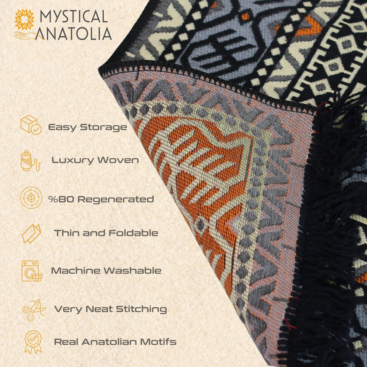 Mystical Anatolia 4x6 ft kilim rug Black/Grey – additional product view 5