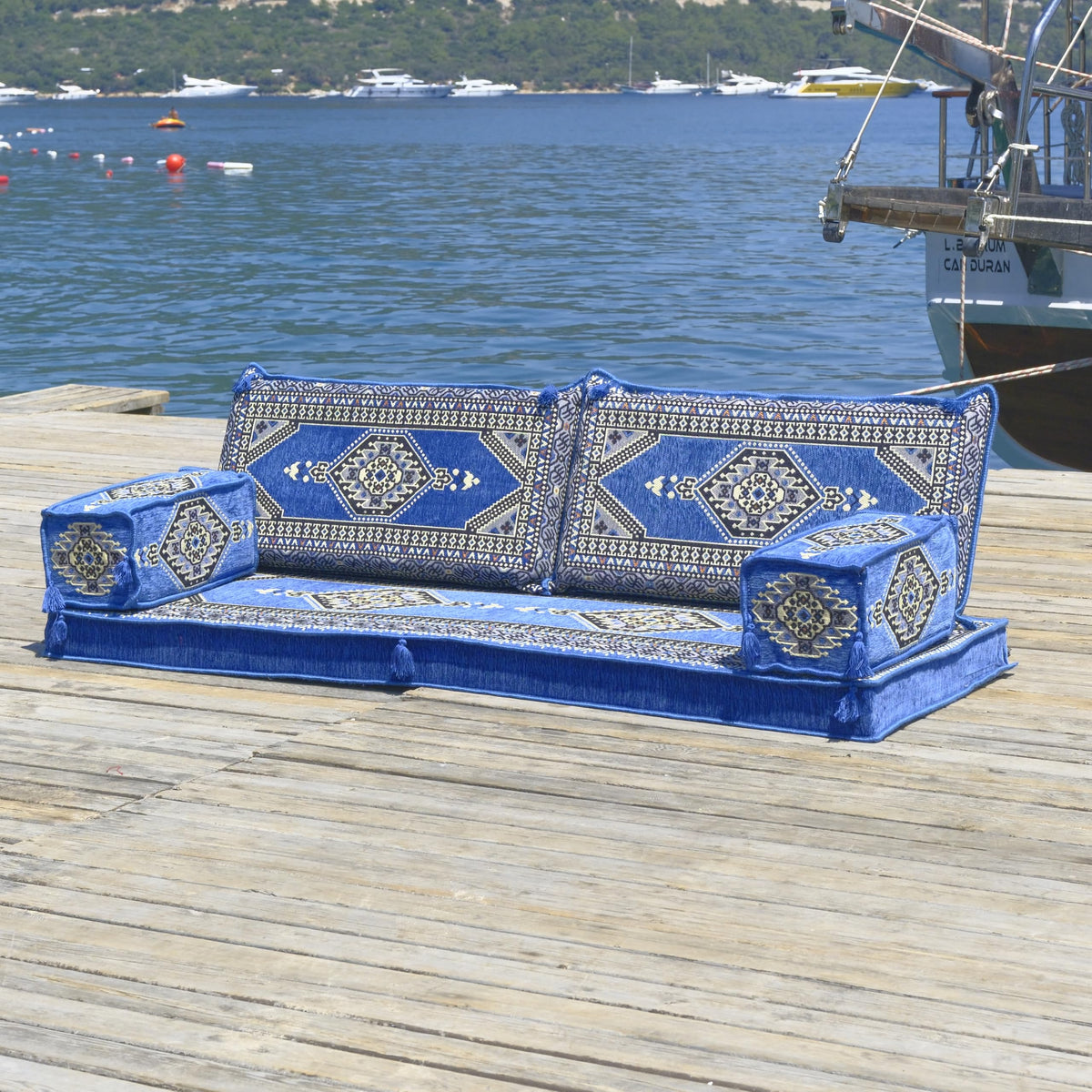 Blue Arabic Majlis 5-piece floor sofa, product view 4