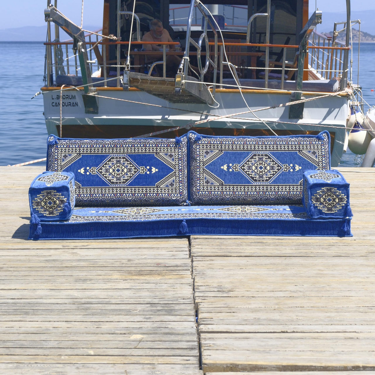 Blue Arabic Majlis 5-piece floor sofa, product view 2