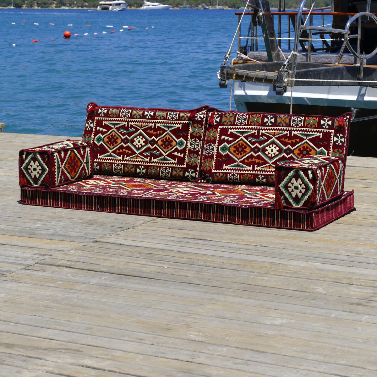 Maroon Arabic Majlis 5-piece floor sofa, product view 3