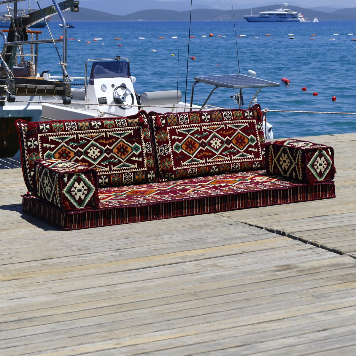 Maroon Arabic Majlis 5-piece floor sofa, product view 2