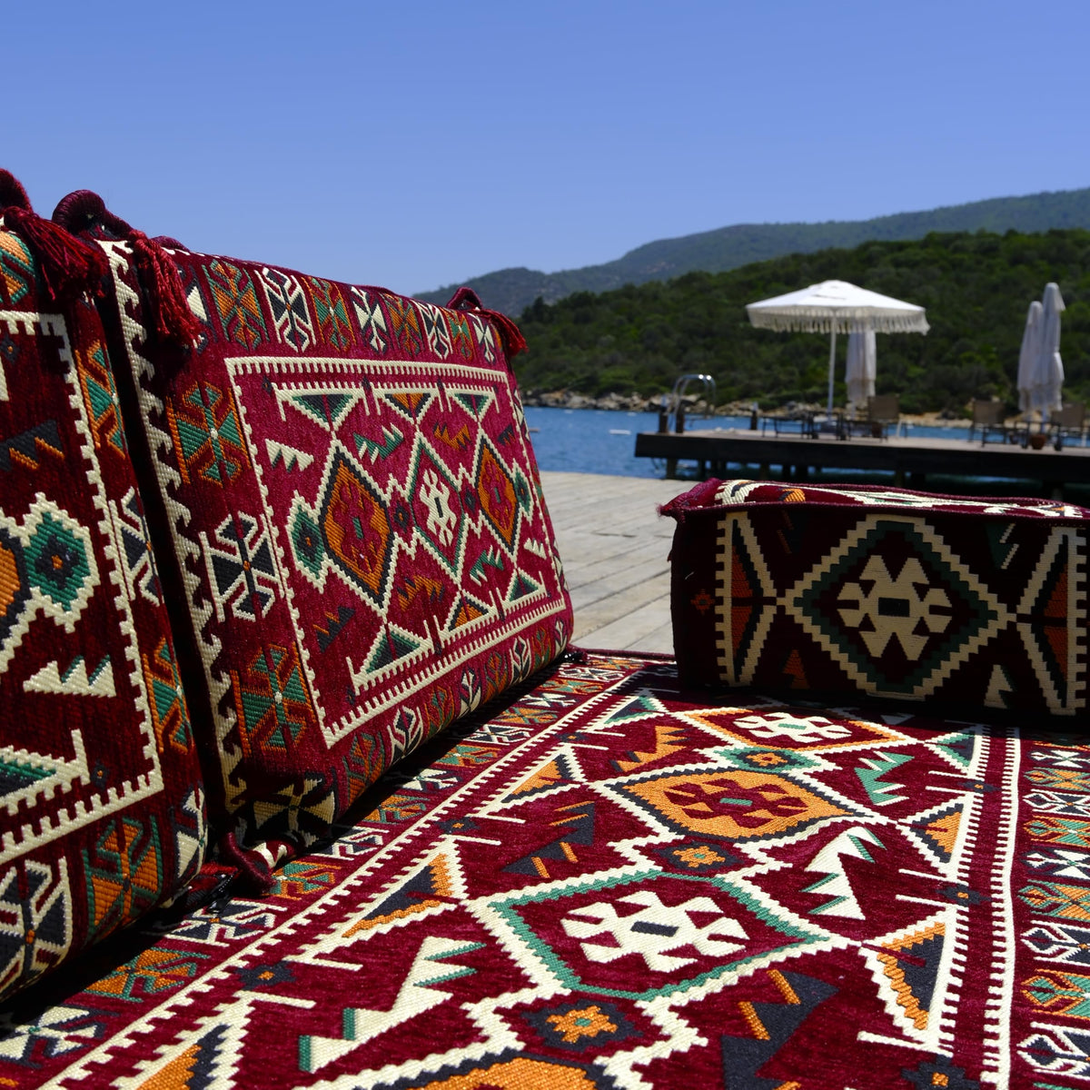 Maroon Arabic Majlis 5-piece floor sofa, product view 6