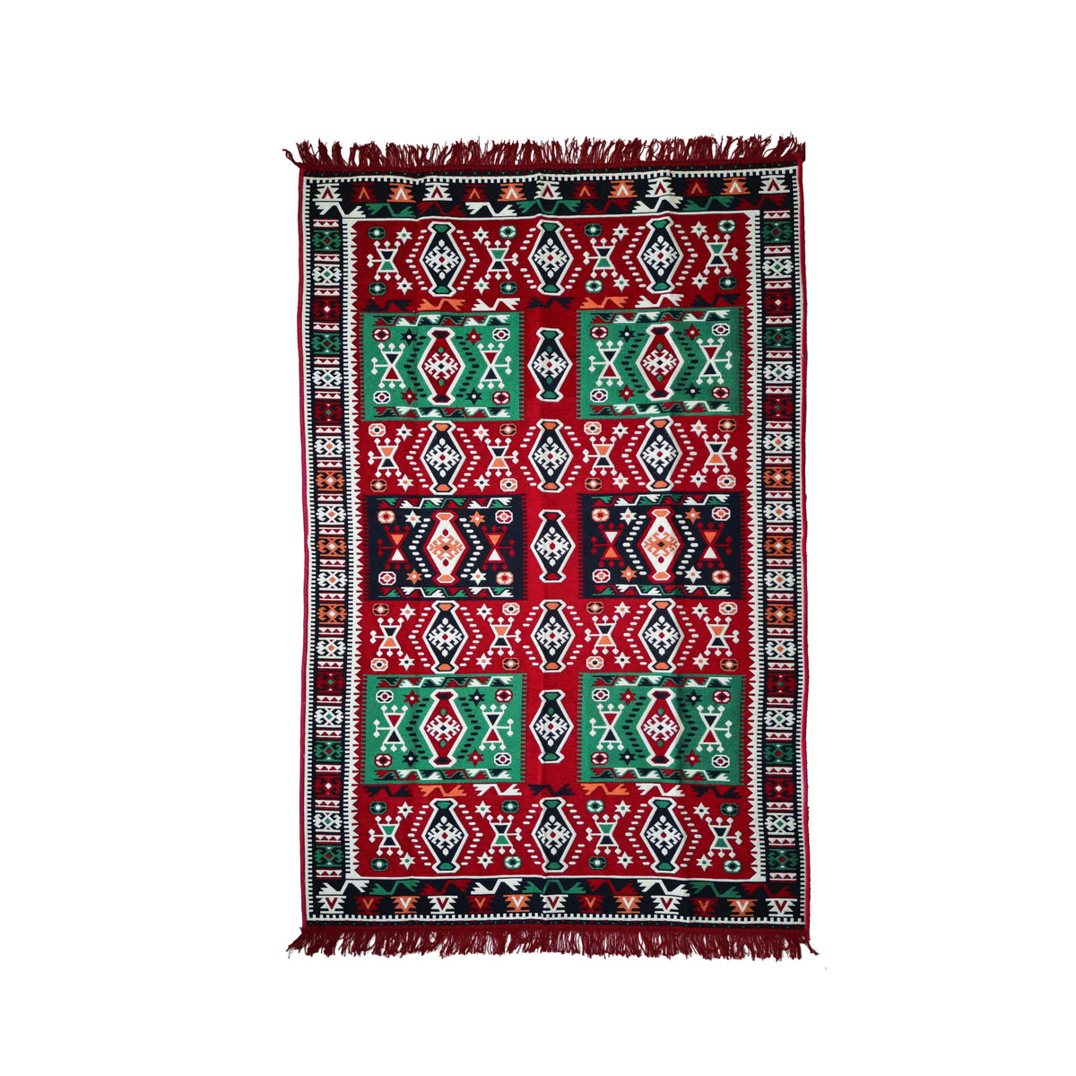 Mystical Anatolia 4 × 6 ft kilim rug – Green/Red pattern