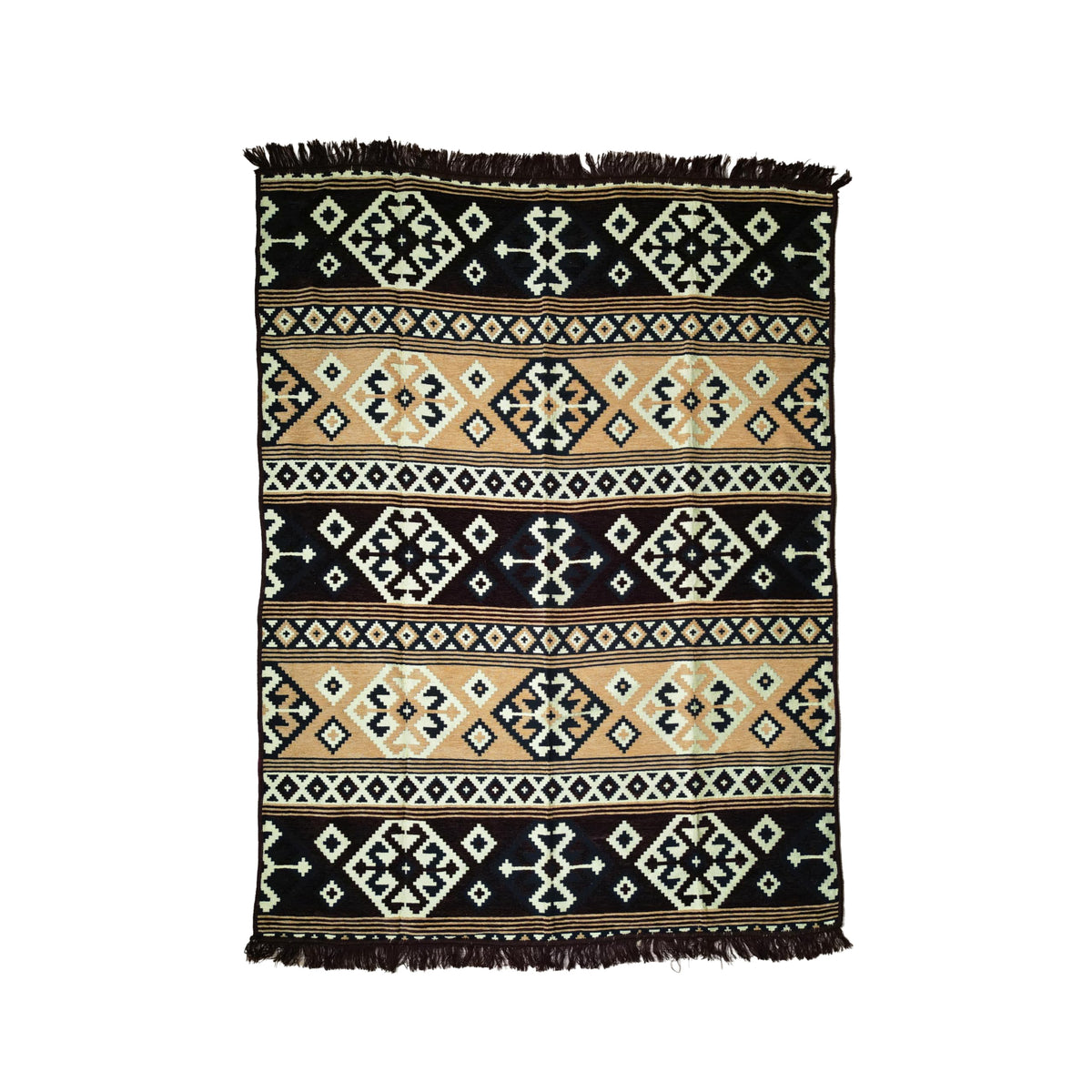 Mystical Anatolia 4 × 6 ft kilim rug – Black/Brown pattern