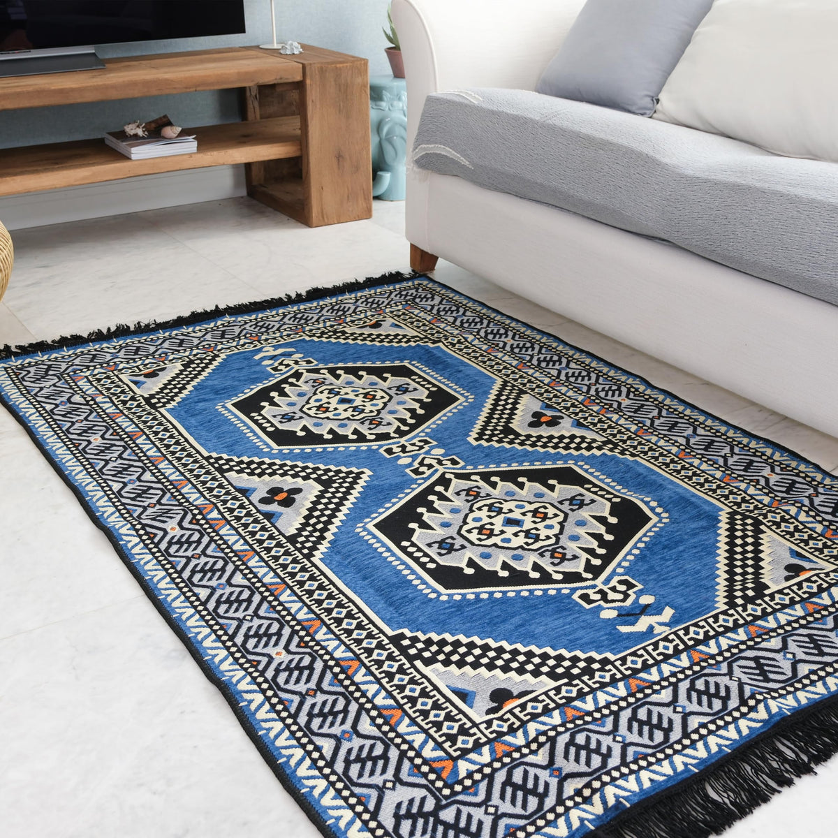 Mystical Anatolia 4x6 ft kilim rug Blue/Grey – additional product view 3